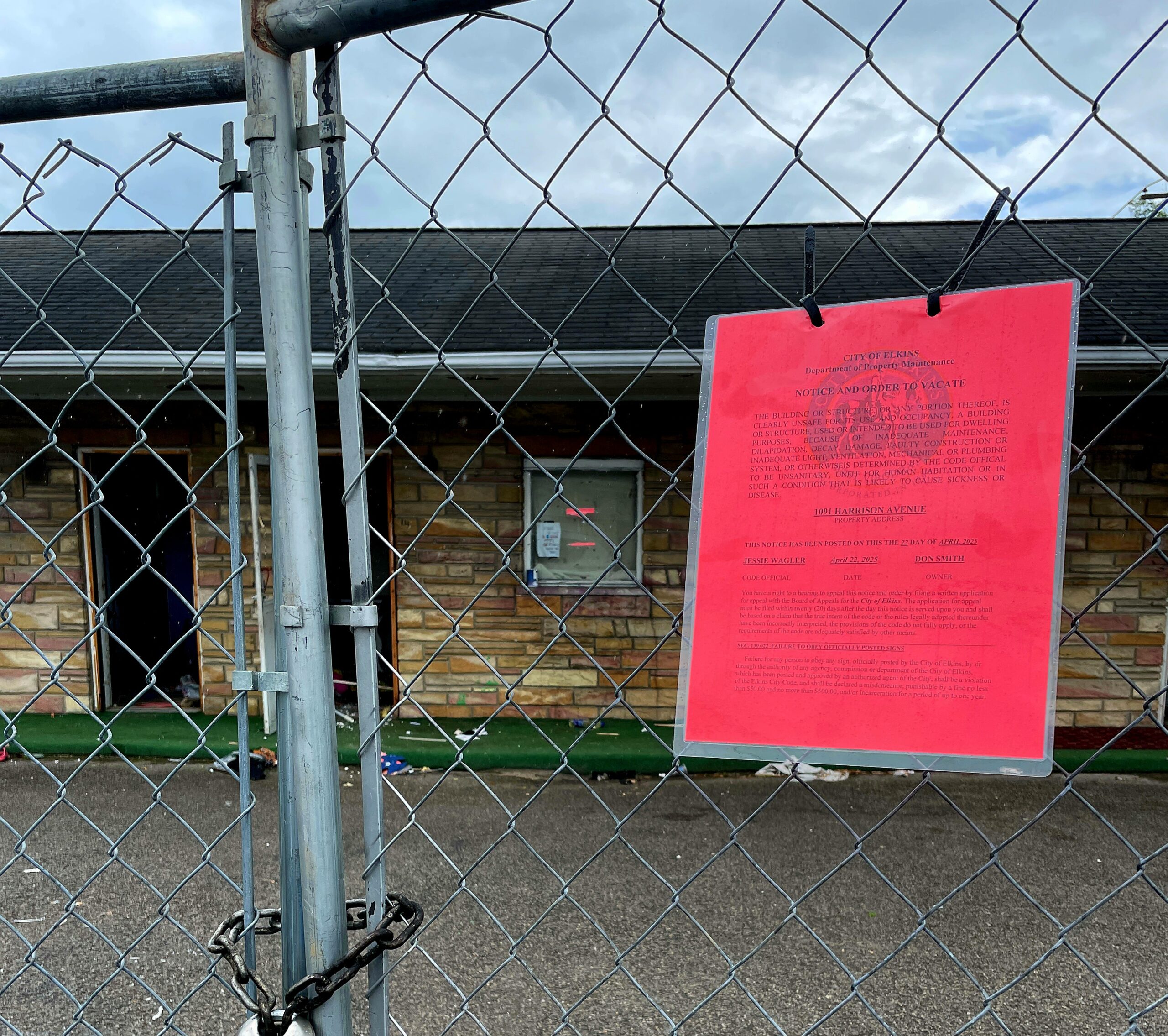 A photo of the former Four Seasons property in Elkins, WV., condemned.