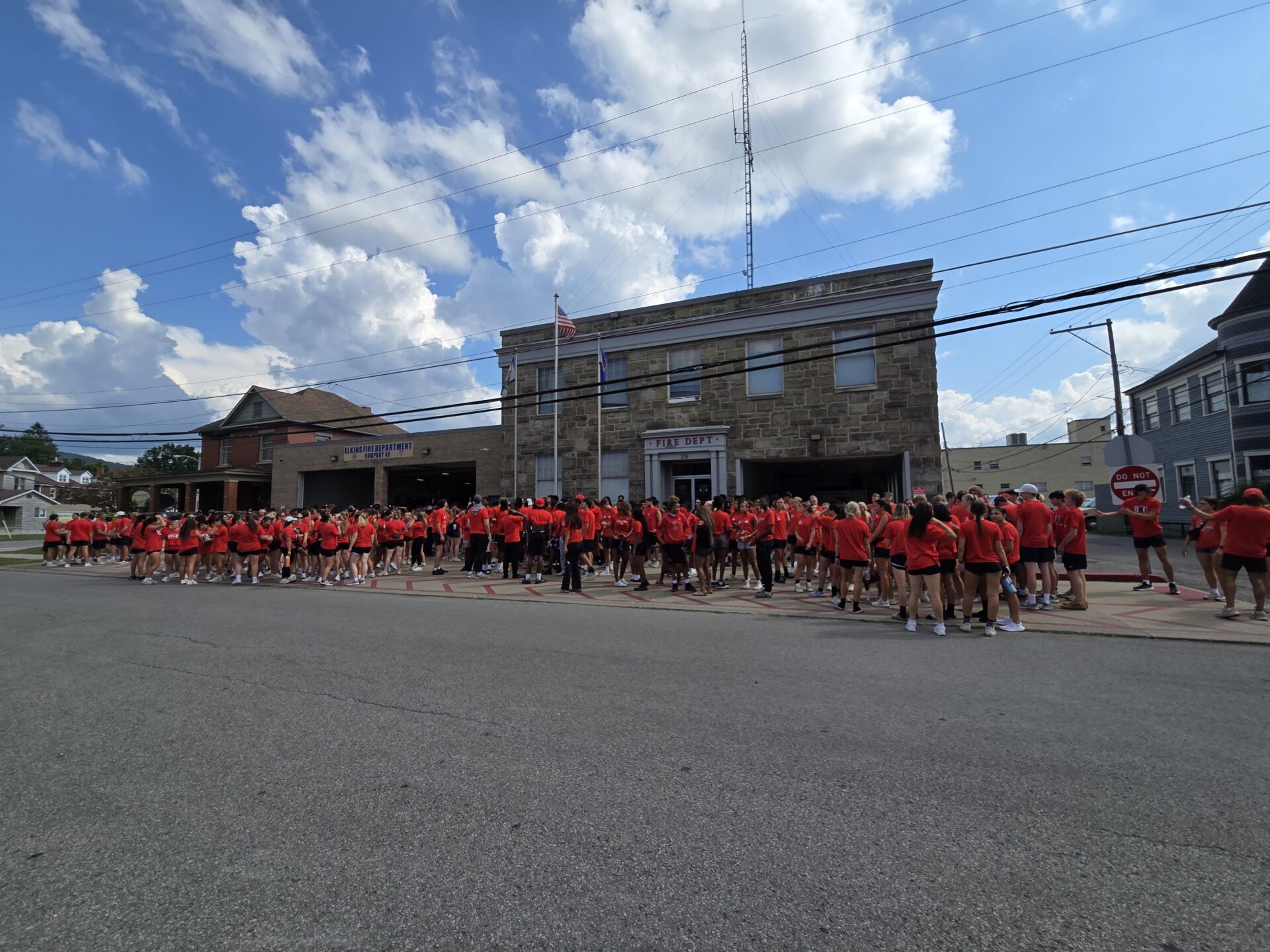 D&E Athletes lineup before student athlete trash pickup day, Aug 2025, Elkins, WV