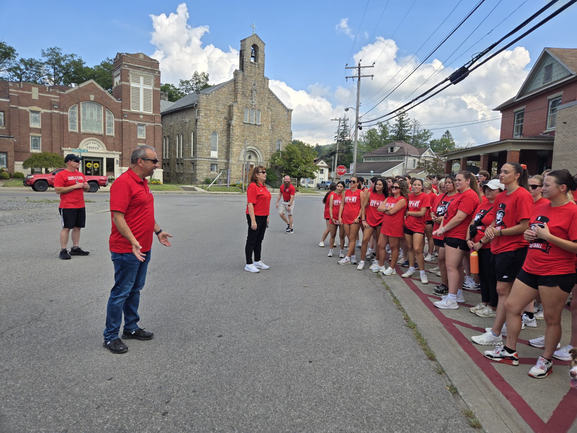 Mayor Jerry Marco thanks athletes for cleaning up Elkins, Aug 2025