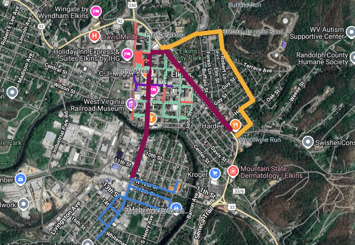 Map of 2025 Forest Festival, Elkins, WV.