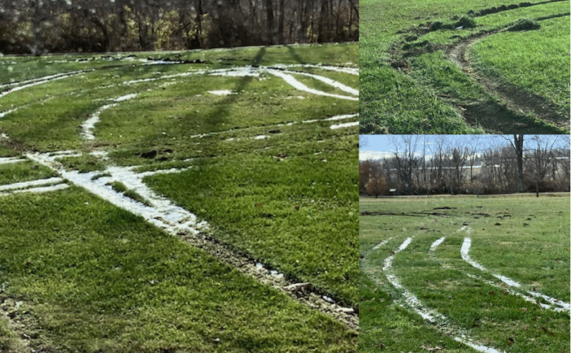 A collage of photos showing damage to Glendale Park, Elkins, WV, November 10, 2025.