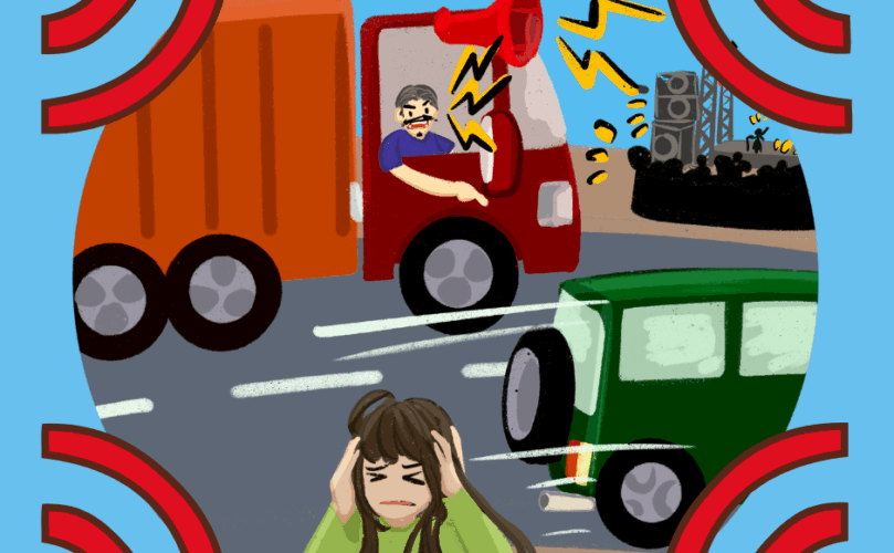 An image of a women overwhelmed by noise; is the lead image for an article of how the City of Elkins, WV, approaches noise.