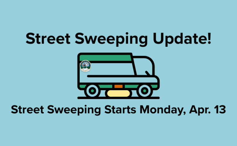 Street Sweeping 2026 Starts April 13 - this image announces when it starts.