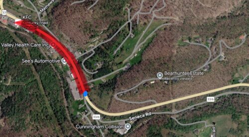 Image depicting the area affected by a water leak at the intersection of Seneca Rd. and Rt 33.