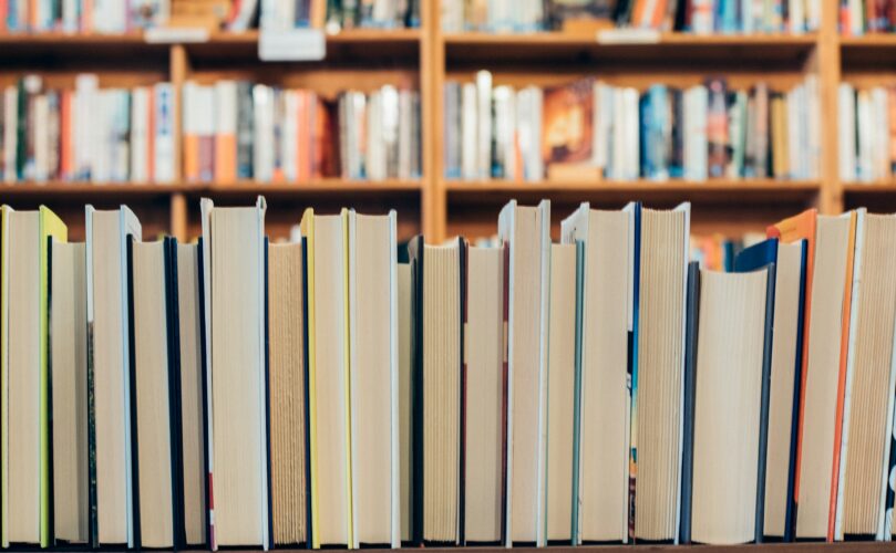 An image of books at a library.