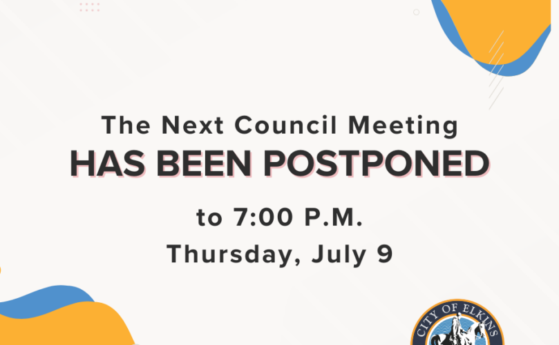 An announcement that the next City Council Meeting is canceled, Elkins, WV.